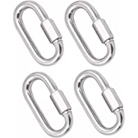 MEEQIAO 4 Piezas Mosquetone de bloqueo M8- Súper Duradero- Acero Inoxidable Quick Link Llavero de la hebilla- para al…